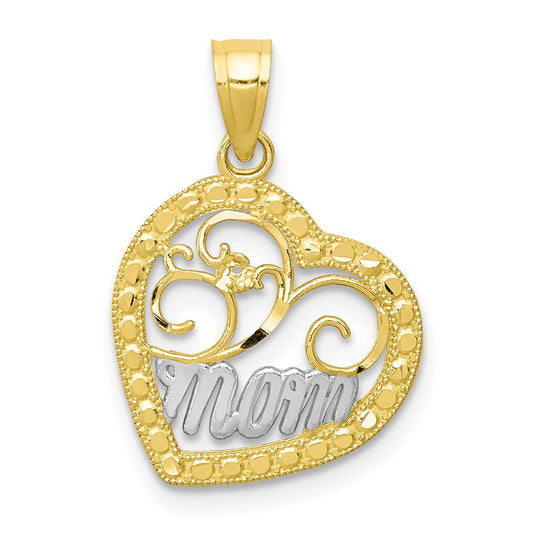 10K & Rhodium MOM Heart Charm