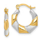 10K and White Rhodium Scalloped Hollow Hoop Earrings