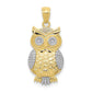 10K & Rhodium Polished & Textured Owl Pendant