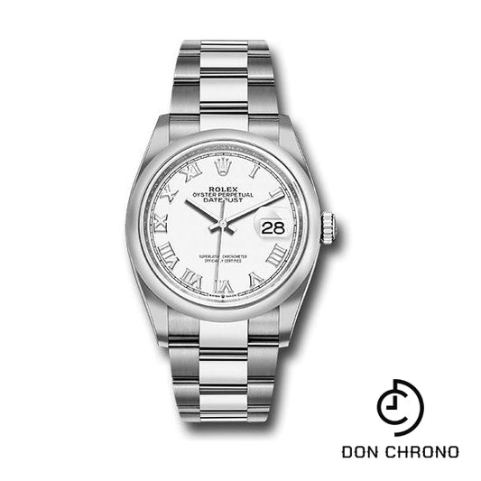 Rolex Steel Datejust 36 Watch - Domed Bezel - White Roman Dial - Oyster Bracelet - 126200 wro