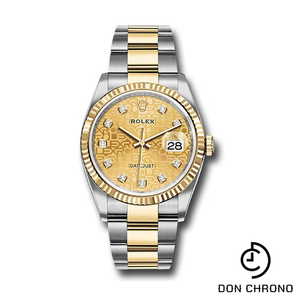 Rolex Yellow Rolesor Datejust 36 Watch - Fluted Bezel - Champagne Jubilee Diamond Dial - Oyster Bracelet - 126233 chjdo