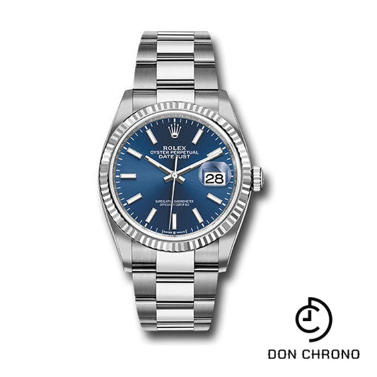 Rolex Steel Datejust 36 Watch - Fluted Bezel - Blue Index Dial - Oyster Bracelet - 126234 blio