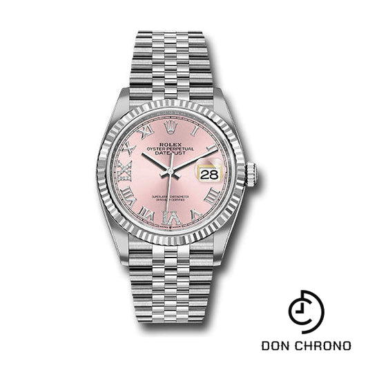 Rolex Steel Datejust 36 Watch - Fluted Bezel - Pink Diamond Roman VI and IX Dial - Jubilee Bracelet - 126234 pdr69j