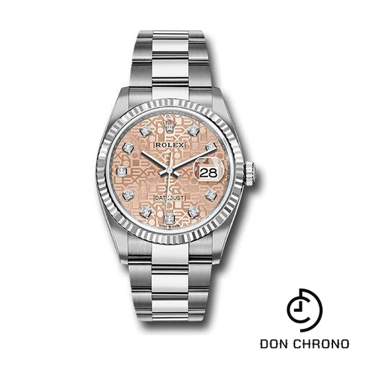Rolex Steel Datejust 36 Watch - Fluted Bezel - Pink Jubilee Diamond Dial - Oyster Bracelet - 126234 pjdo
