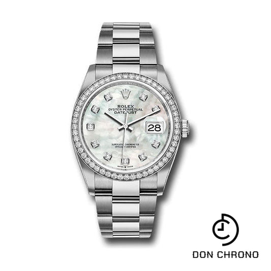 Rolex Steel Datejust 36 Watch - Diamond Bezel - Mother-of-Pearl Diamond Dial - Oyster Bracelet - 126284RBR mdo