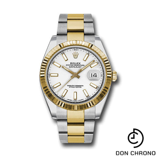 Rolex Steel and Yellow Gold Rolesor Datejust 41 Watch - Fluted Bezel - White Index Dial - Oyster Bracelet - 126333 wio