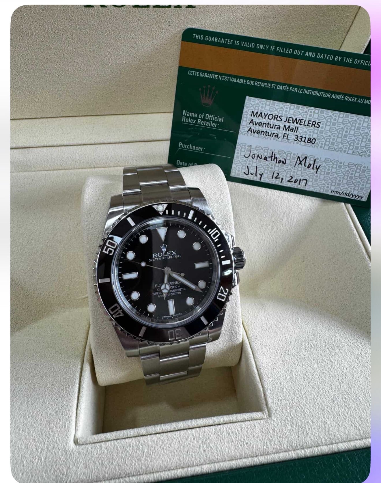 PAYMENT WATCH ROLEX S-STEEL SUBMARINER