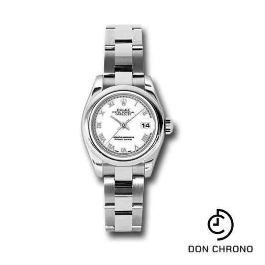 Rolex Steel Lady-Datejust 26 Watch - Domed Bezel - White Roman Dial - Oyster Bracelet - 179160 wro