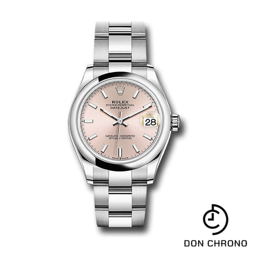 Rolex Steel and White Gold Datejust 31 Watch - Domed Bezel - Pink Index Dial - Oyster Bracelet - 278240 pio