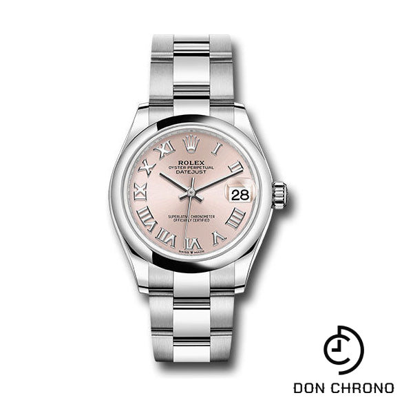 Rolex Steel and White Gold Datejust 31 Watch - Domed Bezel - Pink Roman Dial - Oyster Bracelet - 278240 pro