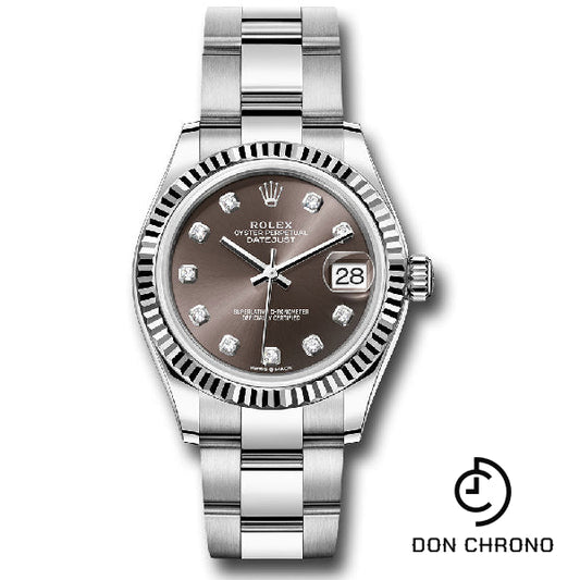 Rolex Steel and White Gold Datejust 31 Watch - Fluted Bezel - Dark Grey Diamond Dial - Oyster Bracelet - 278274 dkgdo
