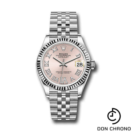 Rolex Steel and White Gold Datejust 31 Watch - Fluted Bezel - Pink Roman Diamond 6 Dial - Jubilee Bracelet - 278274 pdr6j