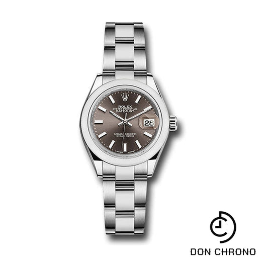 Rolex Steel Lady-Datejust 28 Watch - Domed Bezel - Dark Grey Index Dial - Oyster Bracelet - 279160 dgio