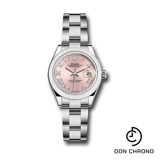 Rolex Steel Lady-Datejust 28 Watch - Domed Bezel - Pink Roman Dial - Oyster Bracelet - 279160 pro