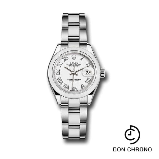 Rolex Steel Lady-Datejust 28 Watch - Domed Bezel - White Roman Dial - Oyster Bracelet - 279160 wro