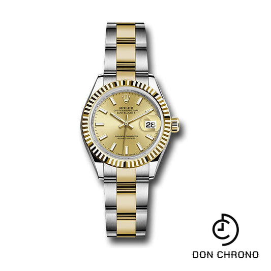 Rolex Steel and Yellow Gold Rolesor Lady-Datejust 28 Watch - Fluted Bezel - Champagne Index Dial - Oyster Bracelet - 279173 chio