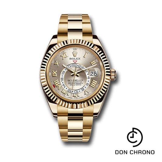 Rolex Yellow Gold Sky-Dweller Watch - Silver Sunray Roman Dial - Gold Bracelet - 326938 s