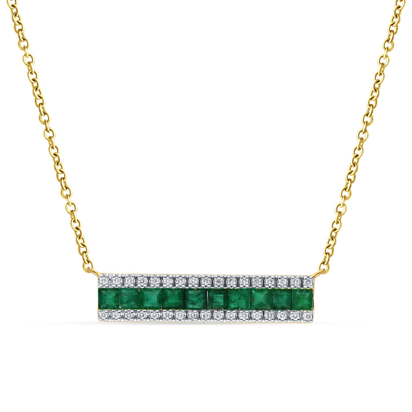 Fashion Diamond Emerald Necklace In 14K Yellow Gold 0.12CT