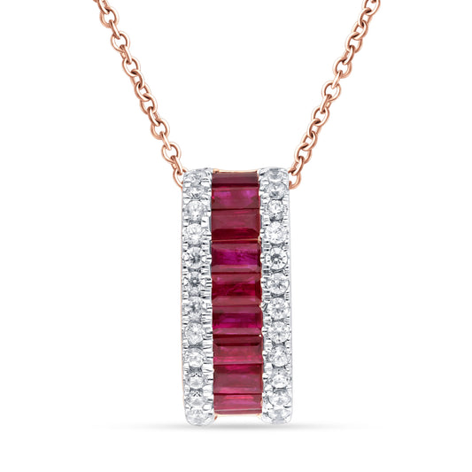 Radiant Ruby Row 14K Rose Gold 0.23ct Diamond Pendant