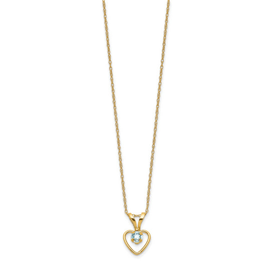14K Yellow Gold, 3mm Aquamarine Heart Birthstone Necklace
