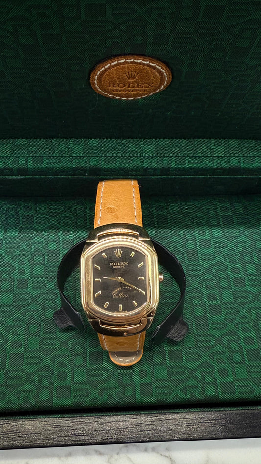 ROLEX CELLINI BLACK FACE LEATHER STRAP 29MM- 6633