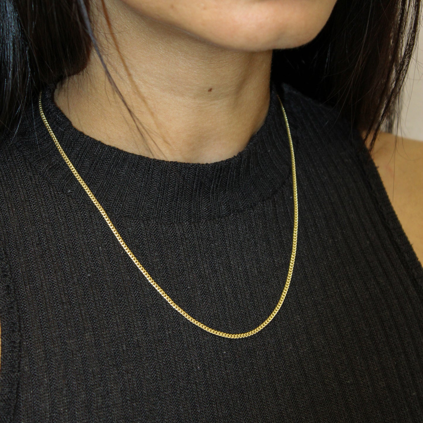 Collar de cadena de eslabones microcubanos de oro amarillo macizo de 14 quilates de 1 mm a 2,5 mm
