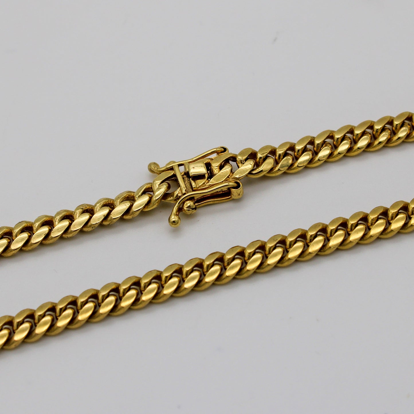 Cadena de eslabones cubanos de oro amarillo macizo de 14 quilates de 3 mm a 5 mm
