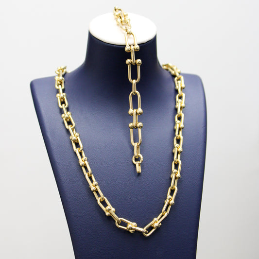 Paper-Clip Necklace & Bracelet Set In 14K Yellow Gold
