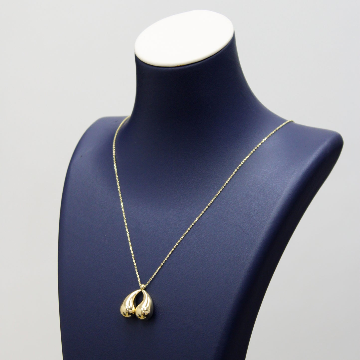 Teardrop Charm Necklace, Trendy Waterdrop Pair Necklace, In 14K Yellow Gold