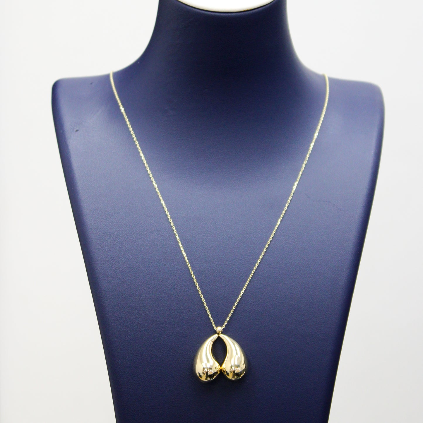 Teardrop Charm Necklace, Trendy Waterdrop Pair Necklace, In 14K Yellow Gold
