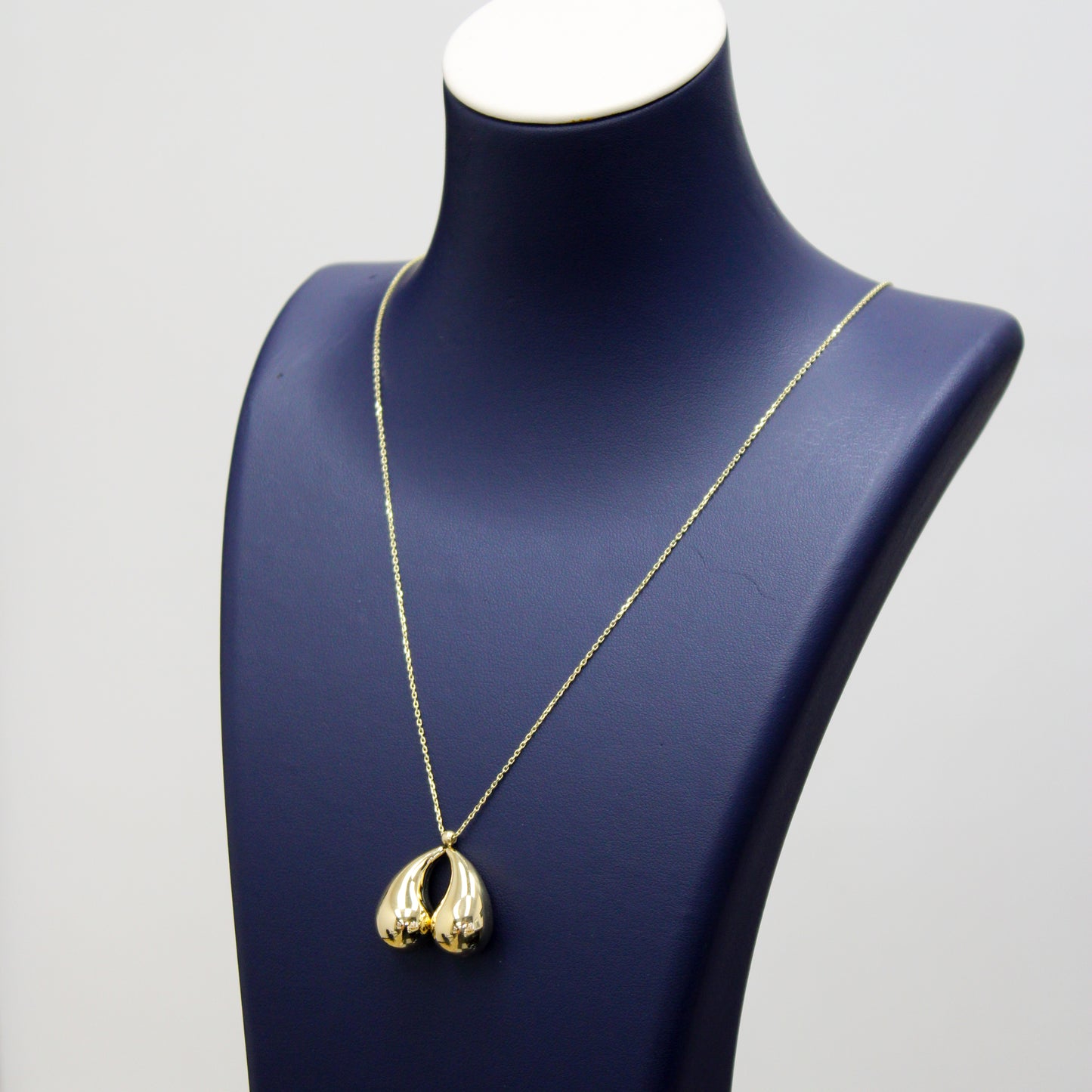 Teardrop Charm Necklace, Trendy Waterdrop Pair Necklace, In 14K Yellow Gold