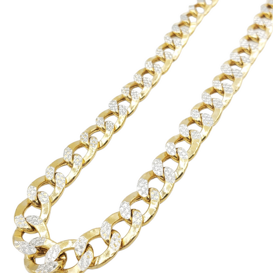 14K Hollow Yellow Gold Cuban American Link Diamond Pave Cut Chain