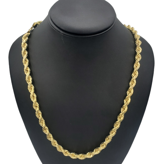 Cadena de eslabones de cuerda de oro amarillo macizo de 10 quilates