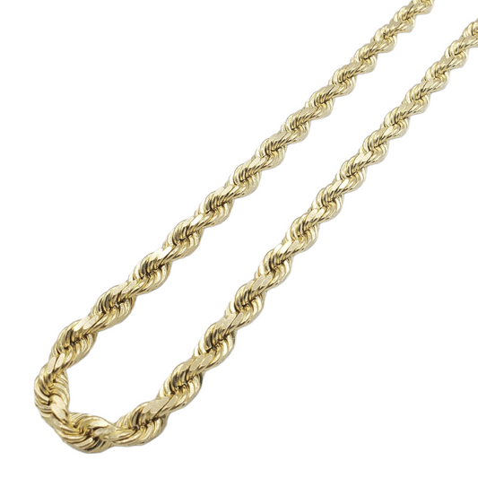 Cadena de eslabones de cuerda de oro amarillo macizo de 14 quilates