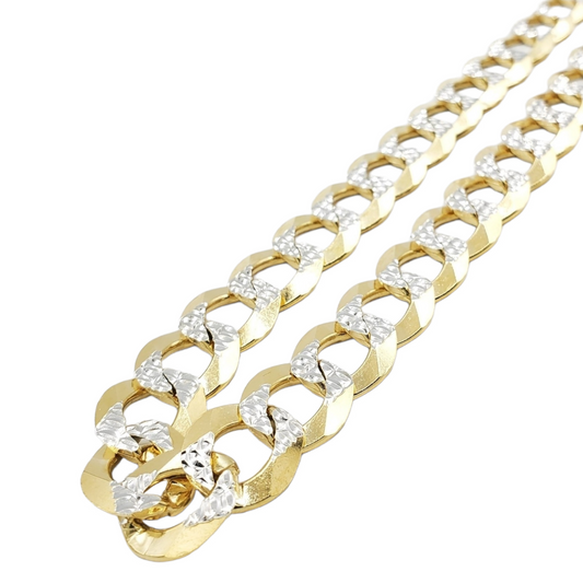 14K Solid Yellow Gold Cuban American Link Diamond Pave Cut Chain