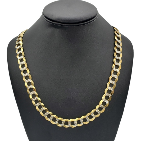 14K Solid Yellow Gold Cuban American Link Diamond Pave Cut Chain