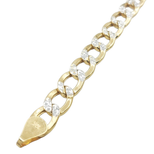 10K Hollow Yellow Gold Cuban American Link Pave Diamond Cut Bracelet