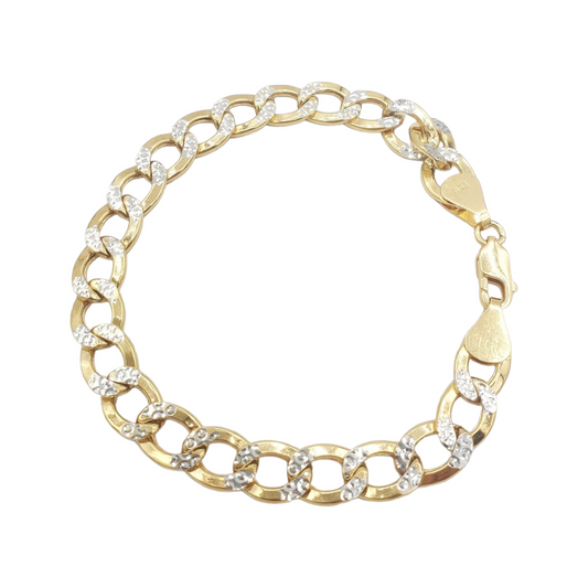 10K Hollow Yellow Gold Cuban American Link Pave Diamond Cut Bracelet