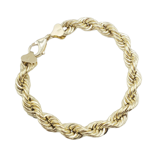 Pulsera de eslabones de cuerda de oro amarillo hueco de 10 quilates