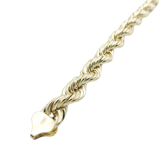 Pulsera de eslabones de cuerda de oro amarillo hueco de 10 quilates