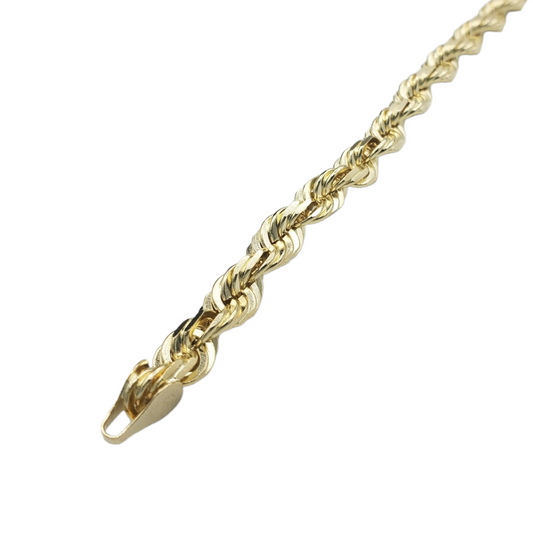 Pulsera de eslabones de cuerda de oro amarillo macizo de 14 quilates
