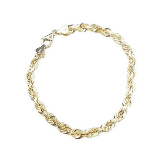 Pulsera de eslabones de cuerda de oro amarillo macizo de 14 quilates