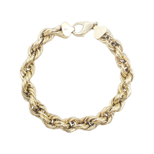 Pulsera de eslabones de cuerda de oro amarillo hueco de 14 quilates