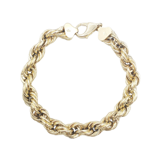 14K Hollow Yellow Gold Rope Link Bracelet