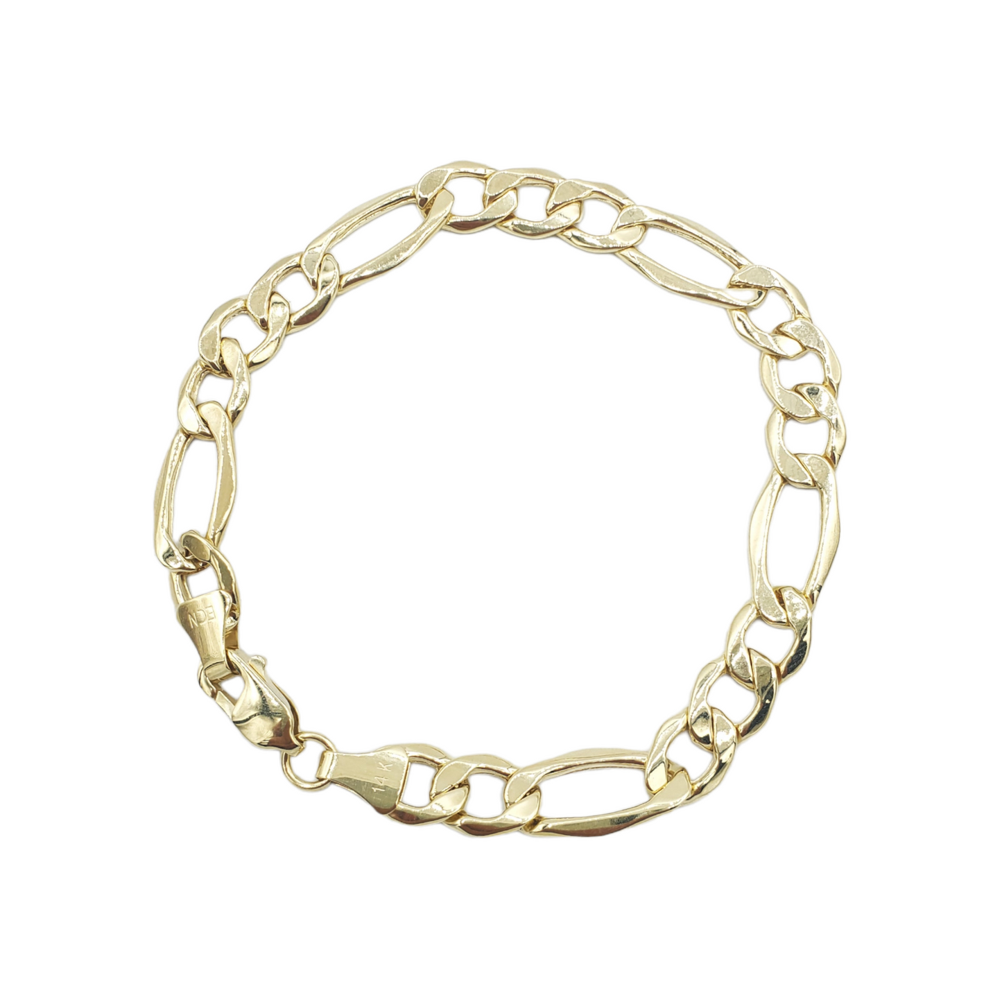 Pulsera de eslabones Figaro de oro amarillo hueco de 14 quilates