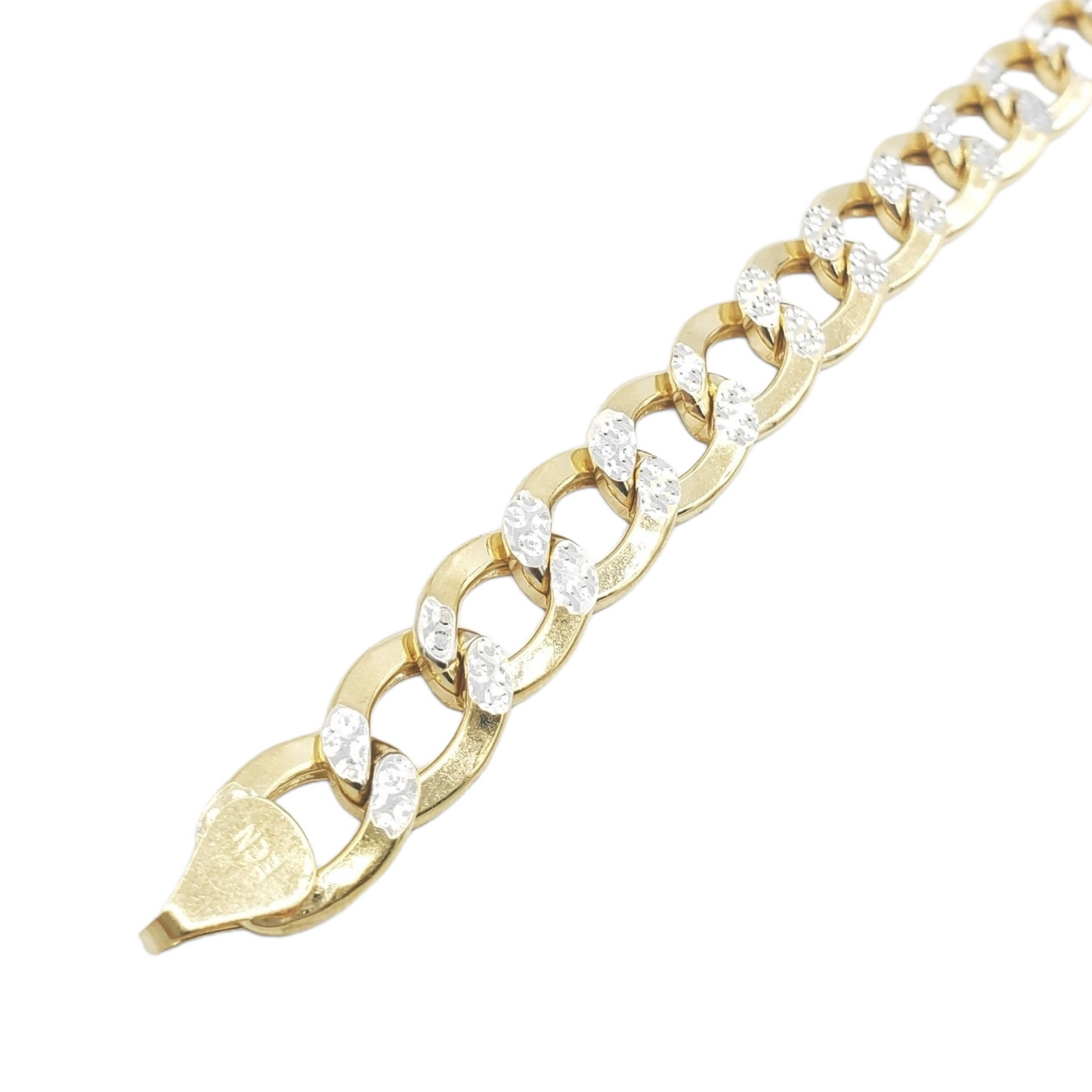 Pulsera cubana americana de oro amarillo hueco de 14 quilates con talla de diamante