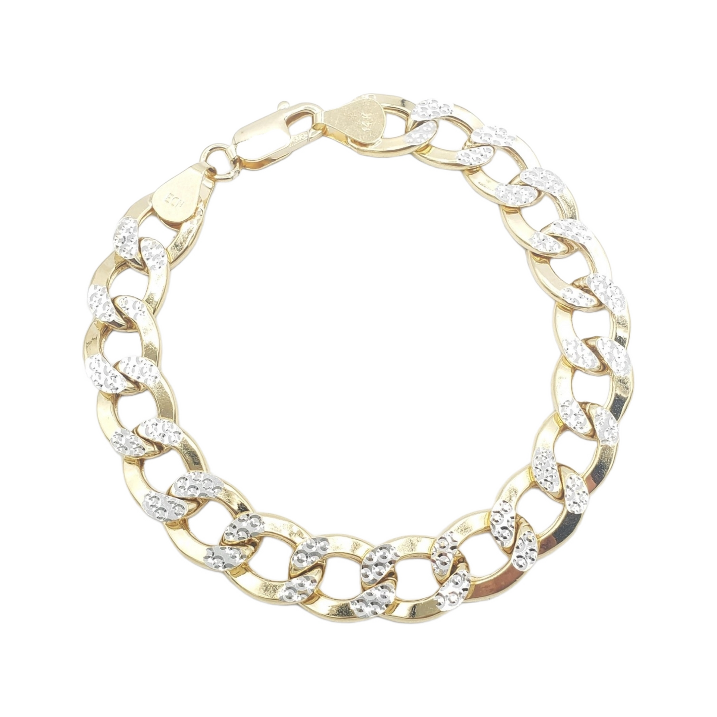 Pulsera cubana americana de oro amarillo hueco de 14 quilates con talla de diamante