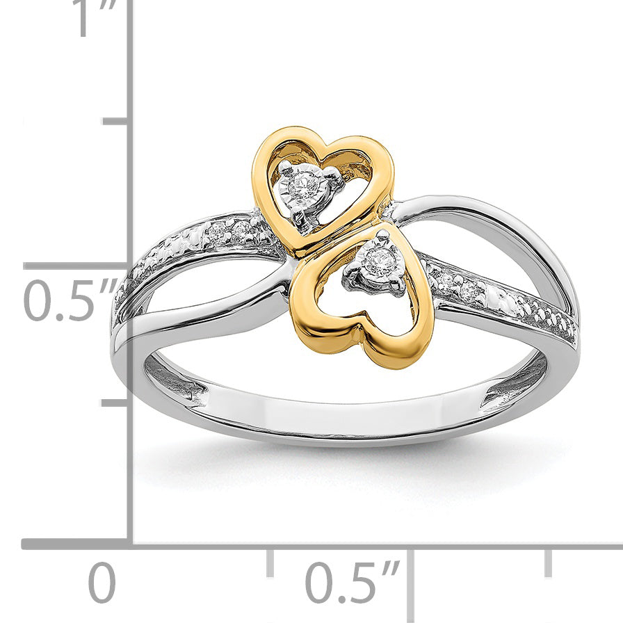 14k Two-tone Polished Double Heart Diamond Ring