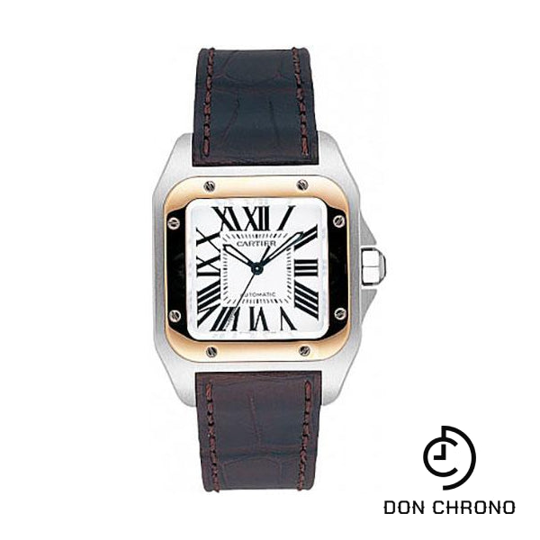 Reloj Cartier Santos 100 - Caja mediana de acero y oro - Correa de cocodrilo - W20107X7