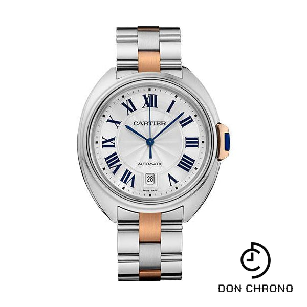 Reloj Cartier Cle De Cartier - Caja de acero de 40 mm - Esfera plateada - Brazalete de acero y oro rosa - W2CL0002